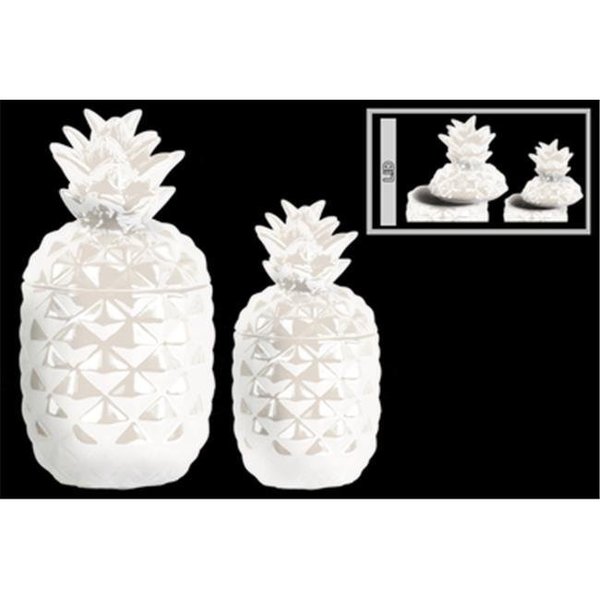 Urban Trends Collection Urban Trends Collection 43156 Ceramic Pineapple Canister - Gloss Finish - White; Set of 2 43156